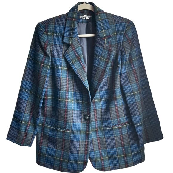 Savannah Jackets & Blazers - VTG Savannah 10 P Plaid Wool Blazer Jacket Cobalt Blue Preppy Old Money